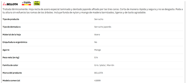 Serrucho poda Bellota japonés recto