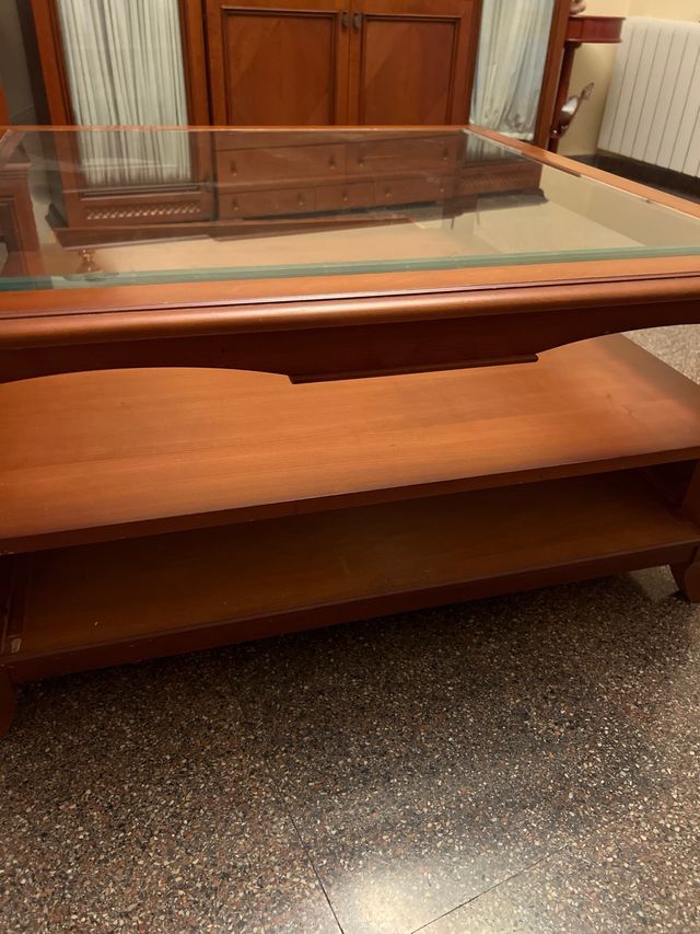 Mesa de centro vintage de madera y cristal