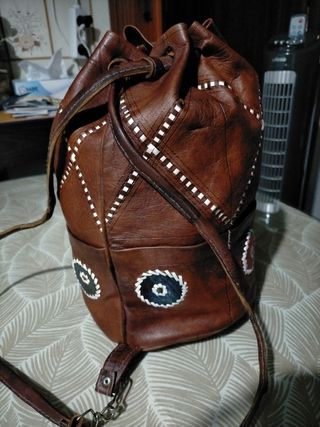 Bolso Mochila Cuero Marrón Multicolor