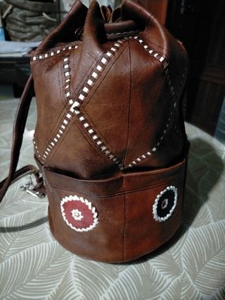 Bolso Mochila Cuero Marrón Multicolor