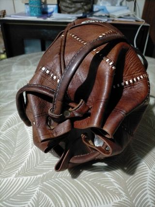 Bolso Mochila Cuero Marrón Multicolor