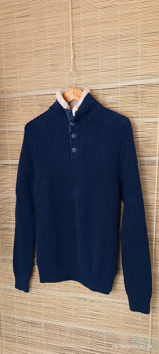 Jersey Quiksilver azul cuello alto botones
