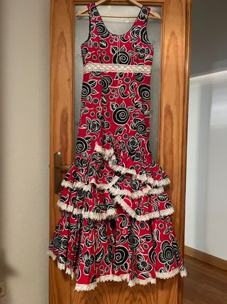 Traje Sevillana Rojo y Negro Estampado