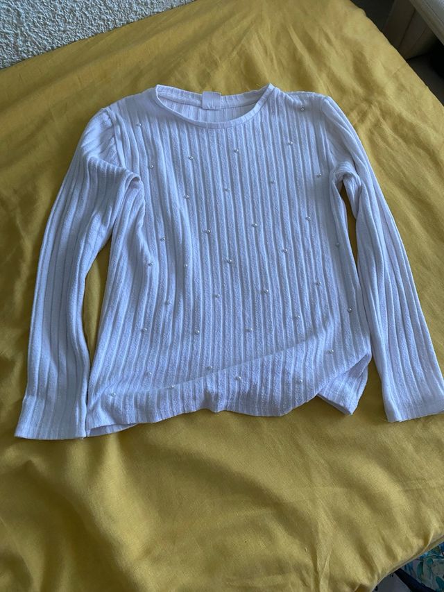 Camiseta blanca perlada manga larga
