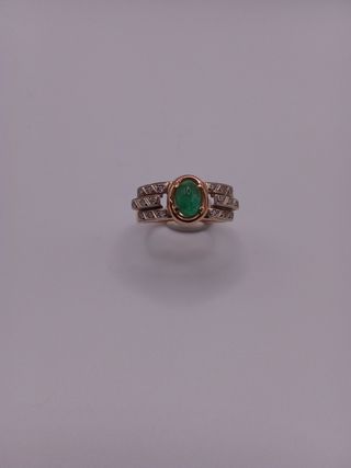 Anillo Oro Rosa 14k Esmeralda y Brillantes