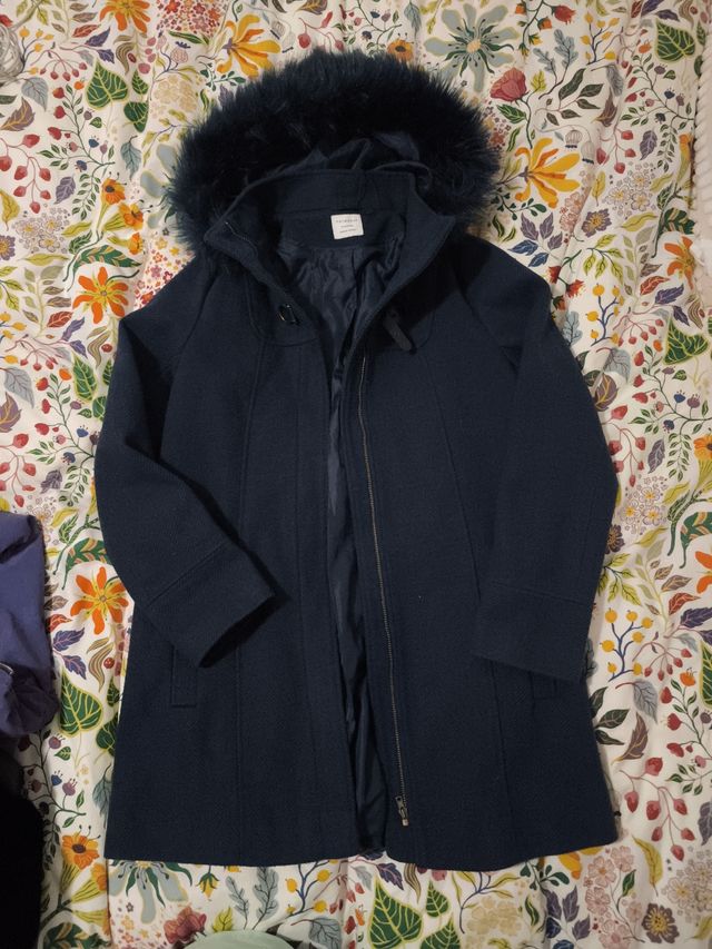 Abrigo azul con capucha de pelo Talla M