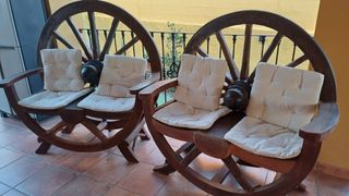 Carrello con ruote per panche da giardino in legno