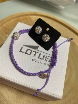 Conjunto Lotus Plata y Macramé Morado