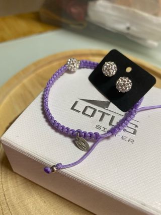 Conjunto Lotus Plata y Macramé Morado