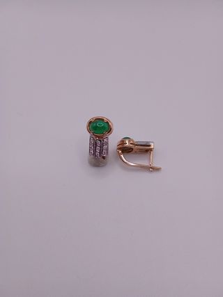 Pendientes Oro Rosa 14k Esmeralda y Brillantes