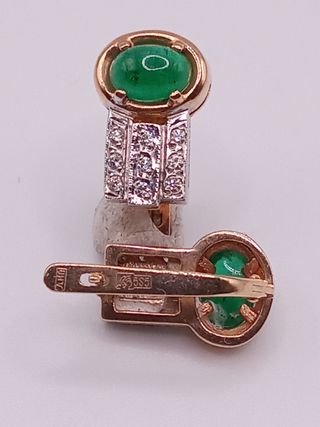 Pendientes Oro Rosa 14k Esmeralda y Brillantes