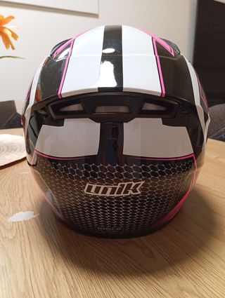 Casco de moto rosa y negro talla infantil