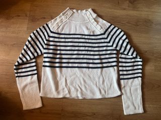 Jersey marinero rayas blanco roto y azul marino