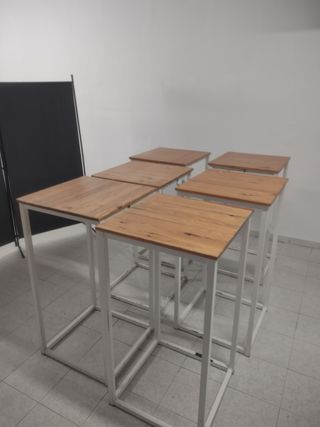 Lote 6 mesas altas madera y metal