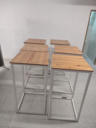 Lote 6 mesas altas madera y metal