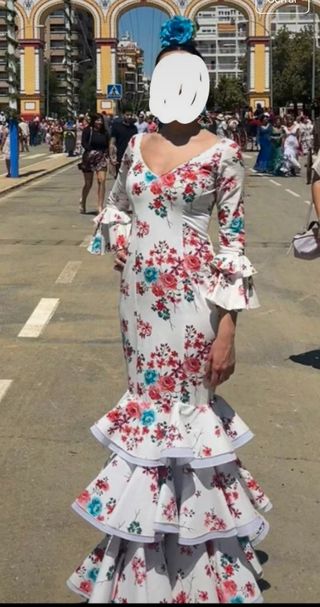 Vestido Flamenca Blanco Flores