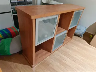 Mueble recibidor madera y cristal