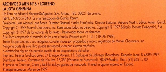 ARCHIVOS X-MEN. LA JOYA GEHENNA. LOBEZNO. No 6.