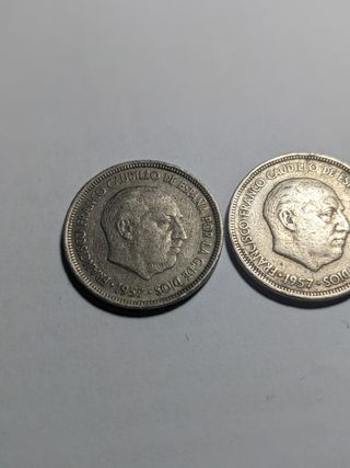 Lote 3 monedas 5 ptas 1957 Franco