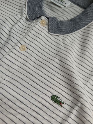 Polo Lacoste Blanco Rayas Grises Talla 7