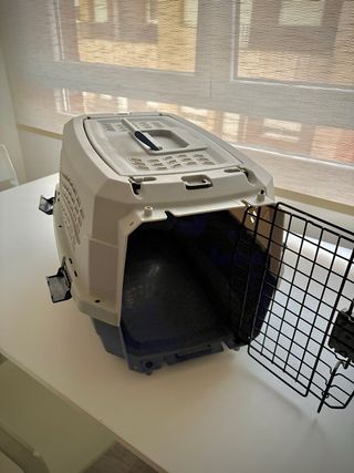 Transportín para mascotas azul y gris