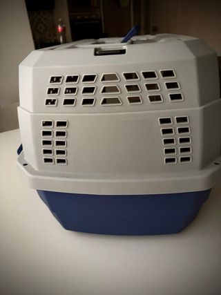 Transportín para mascotas azul y gris