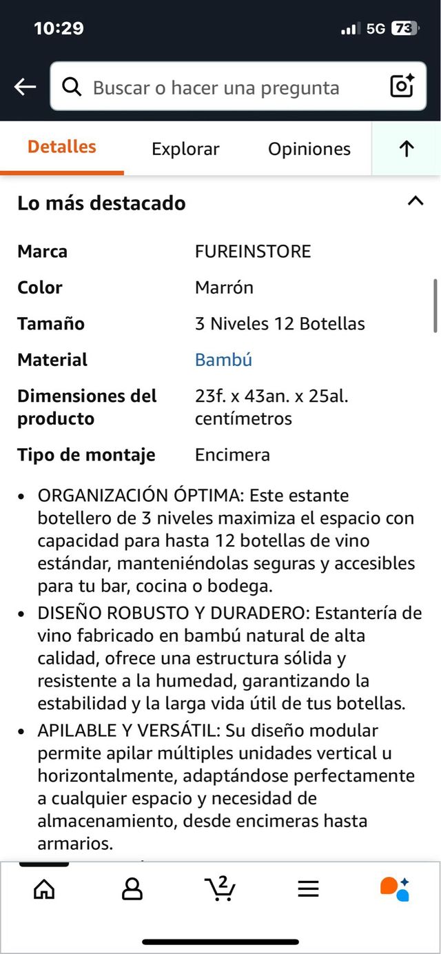 Portabottiglie in bambù FUREINSTORE 12 bottiglie. Rif. 77.