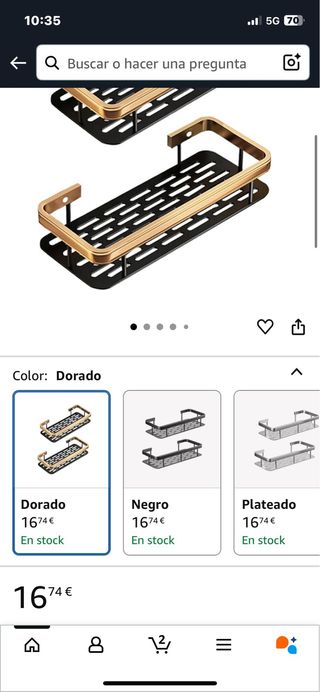 WAZUBC Estantes Ducha Dorados (2 uds). Ref. 83