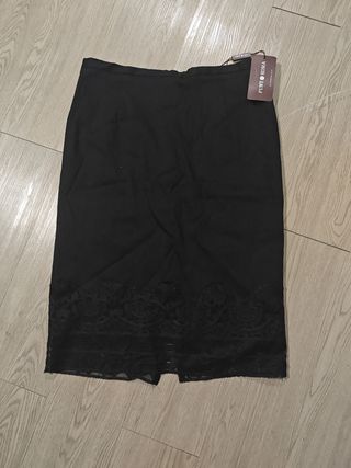 Falda Punto Roma Negra Encaje Talla M