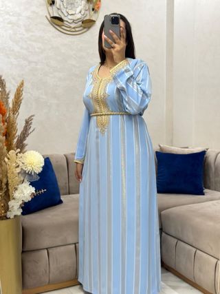 Kaftán Jawhara Azul y Dorado + Cinturón