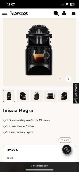 Cafetera Nespresso DeLonghi Inissia Negra