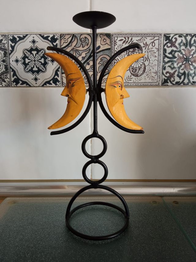 Lote decorativo Luna: espejo, bolso, 2 portavelas