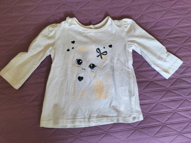 Maglietta neonata bianca con gattino