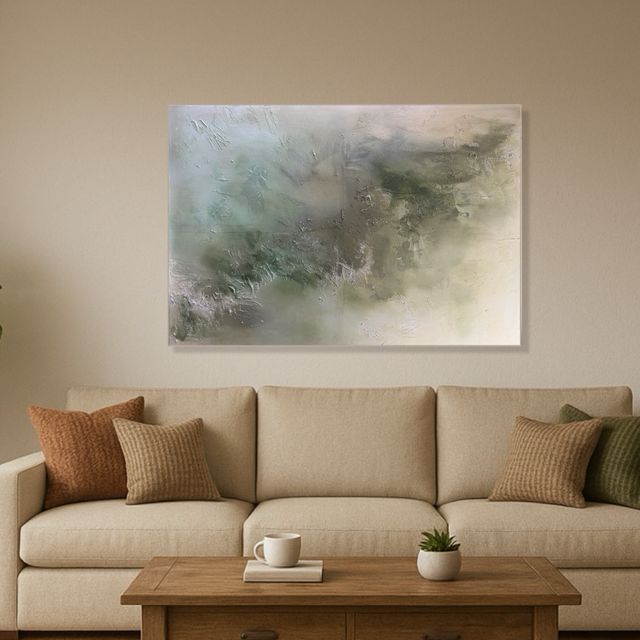 Cuadro abstracto grande beige y verde 70x100cm