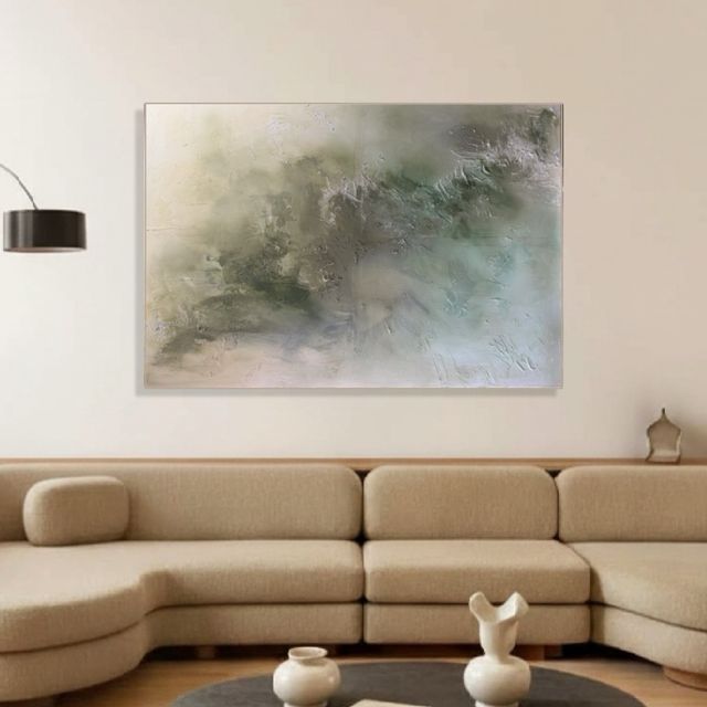 Cuadro abstracto grande beige y verde 70x100cm