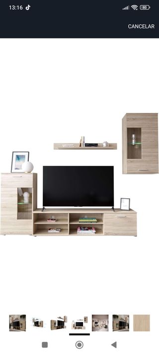 Mueble de salón modular madera y cristal