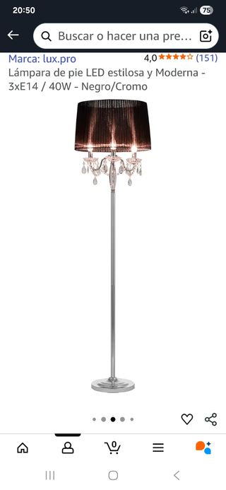 Lámpara de pie LED negra y cromo