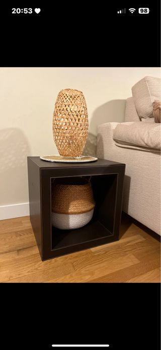 Mesa auxiliar pespunte madera y mimbre