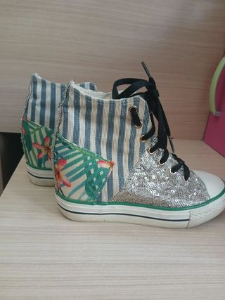 Scarpe sneakers glitter argento e blu