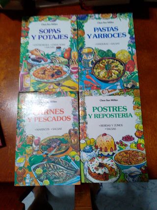 4 libros:Enteneses, arroces, carnes  y repostería 
