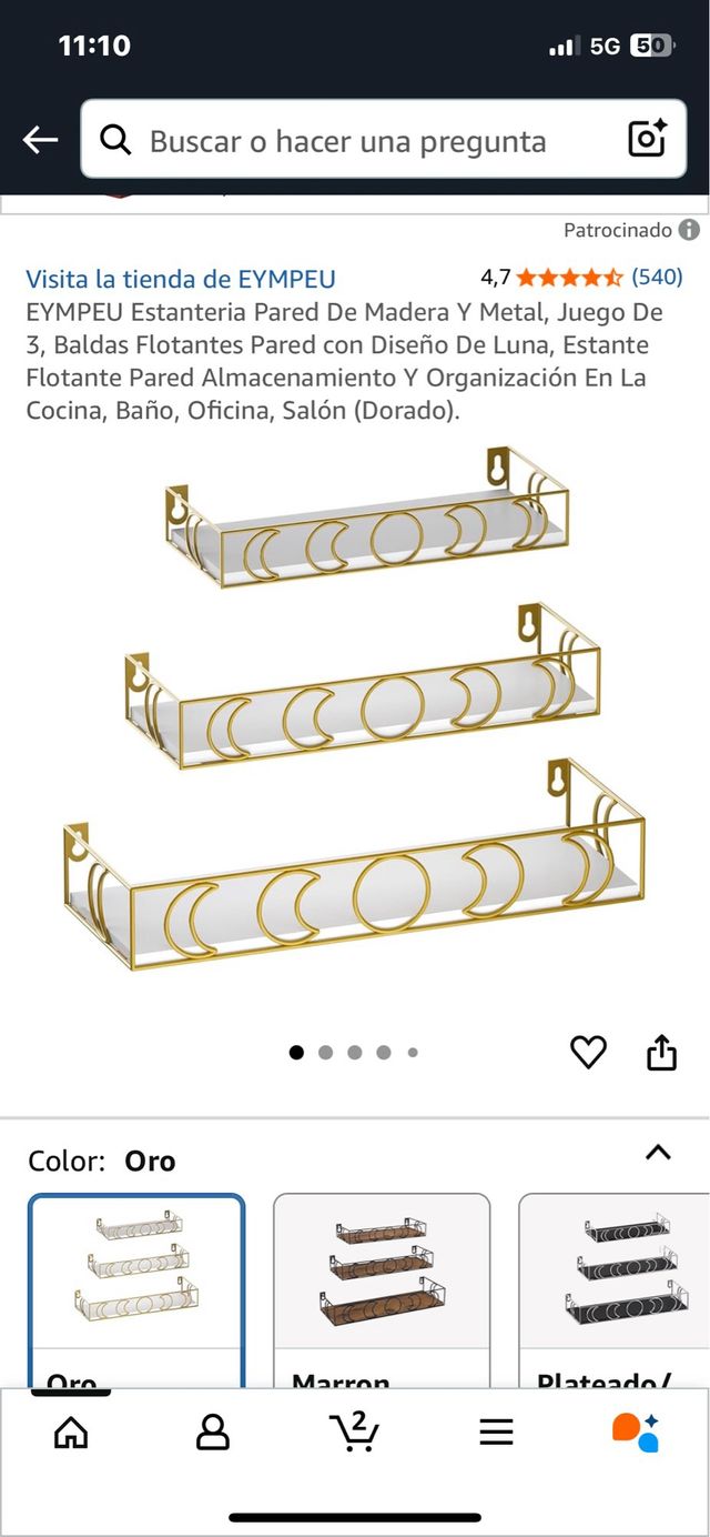 Prateleiras de parede em madeira dourada e metal. Ref. 84