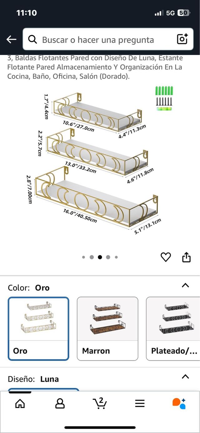 Prateleiras de parede em madeira dourada e metal. Ref. 84