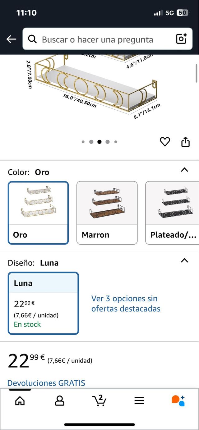 Prateleiras de parede em madeira dourada e metal. Ref. 84