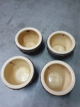 4 Macetas tipo ratan o Cestas Mimbre en Cerámica