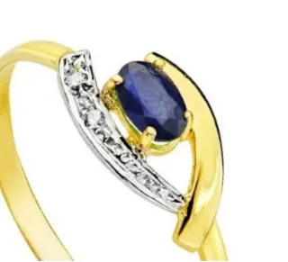 Anillo Zafiro Oro bicolor de 18 Klt con circonitas