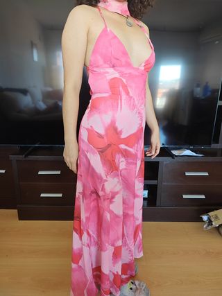 Vestido largo rosa floral talla S