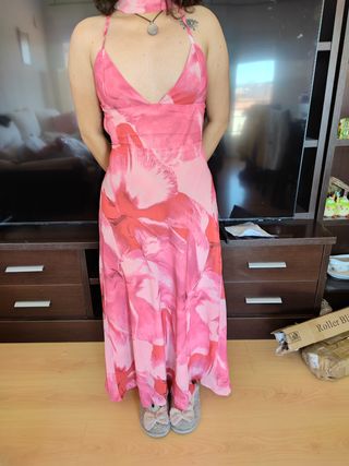 Vestido largo rosa floral talla S