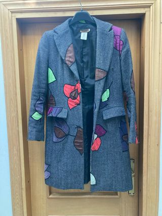 Cappotto 100% lana grigio floreale