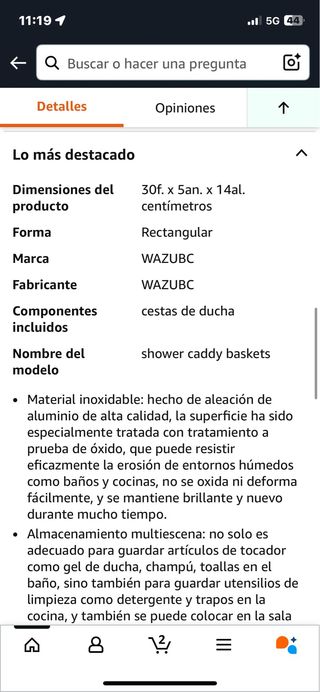 Estante Ducha Dorado Metal. Ref. 81