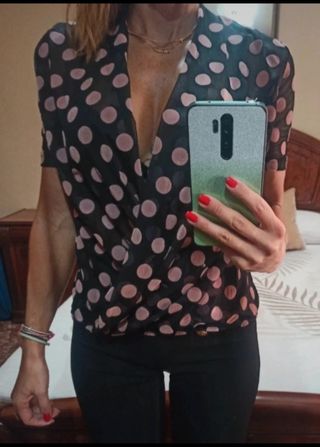 Blusa Zara Tul Lunares Talla S